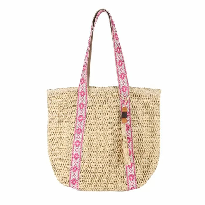 Shopper strandtas Beige/Fushia